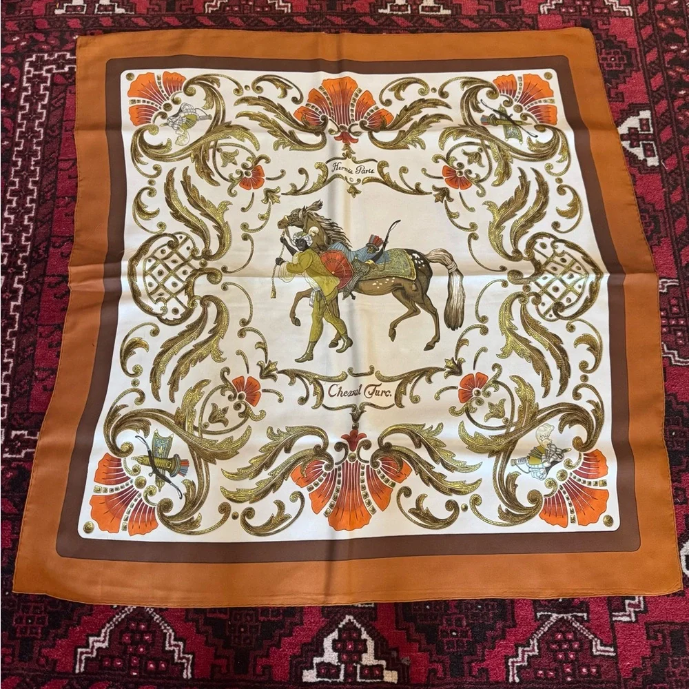 AUTHENTIC Hermès Cheval Turc 100% Silk Scarf Brown/Gold